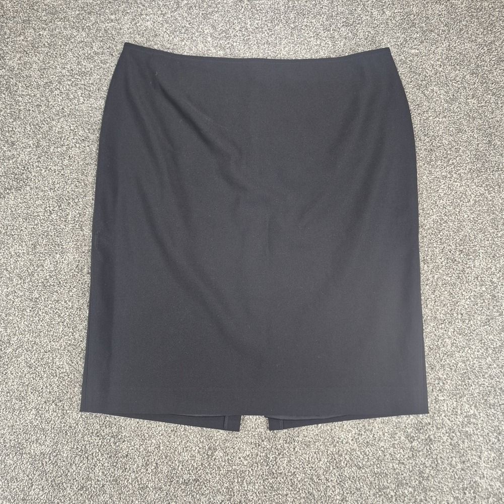 St. John Caviar Tailored Pencil Skirt Women's 16 Black Silk Lined Made in USA